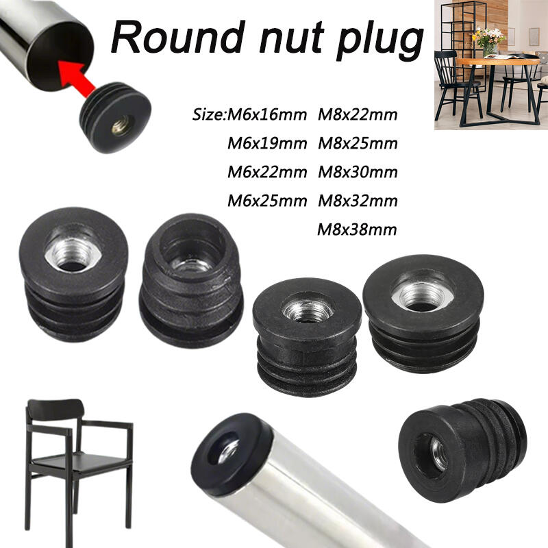 Furniture Leg Set - 4/8/12PCS Round Nut Hole Plug Black